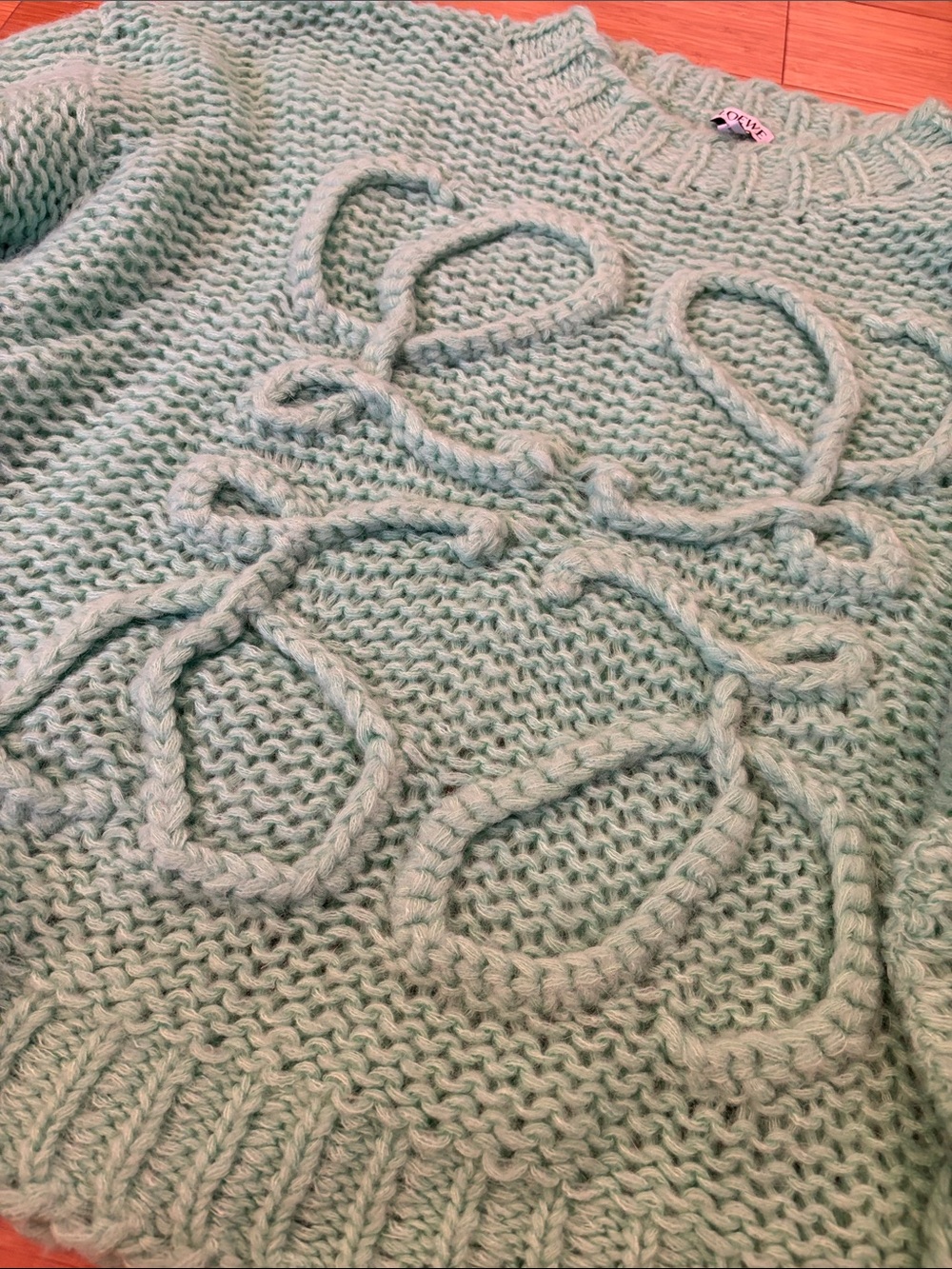 Loewe Seafoam Cable-Loop Crewneck Sweater - Picture 4 of 8